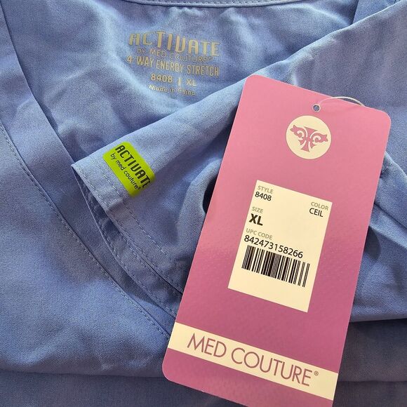 Med Couture Activate 4 Way Stretch Scrub Top Medical Blue - Ceil Women's Size XL - Picture 11 of 12